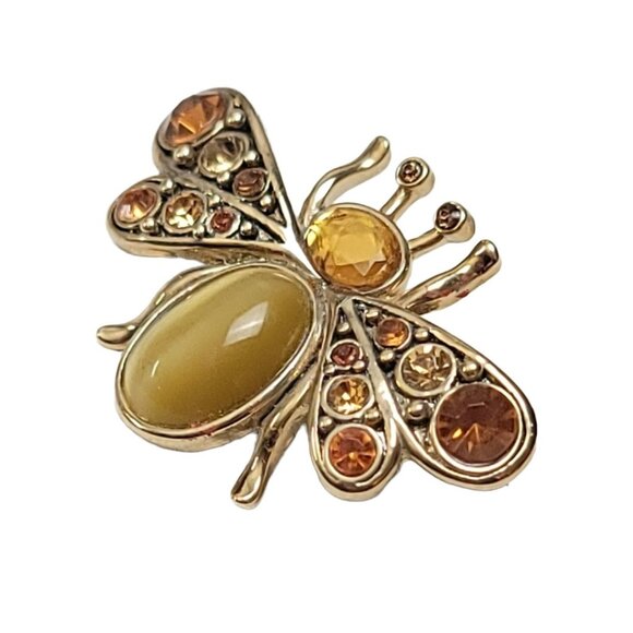 Liz Claiborne Gold Tone Glass cab Topaz Rhinestone Bug Fly Brooch Pin, Signed - Picture 3 of 8